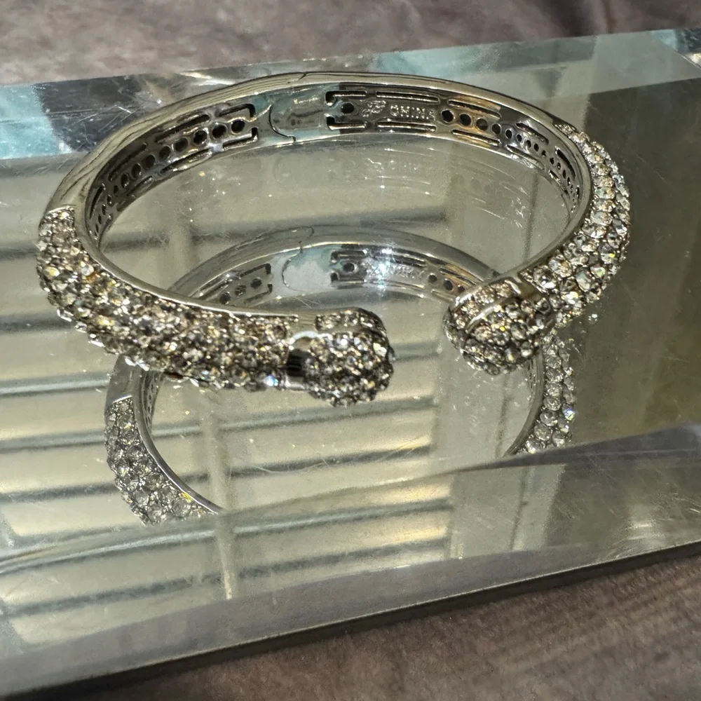 Joan Boyce Hinged Elegant Silver‎ Crystal Bangle Bracelet